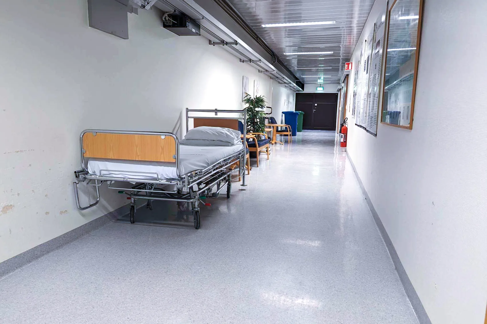 A hospital room with beds