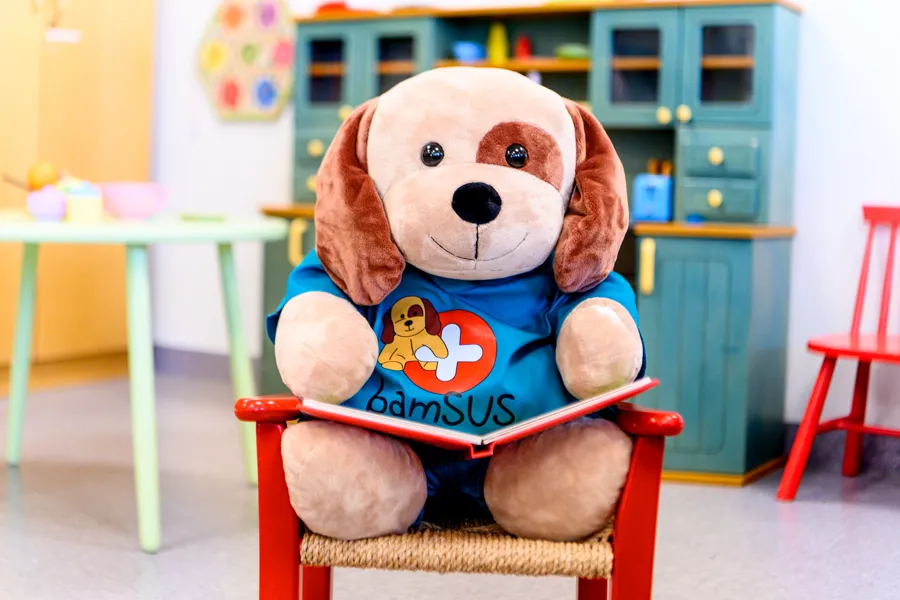 Et kosedyr som sitter i en stol